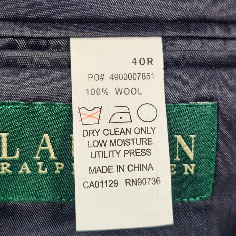 Lauren Ralph Lauren Mens 40R / 33x31 Pinstripe 2-Piece Suit 100% Wool Navy Blue